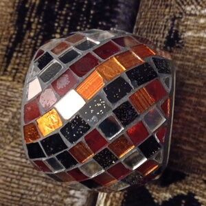 4/$30 Mosaic Glass Candle Holder - Reddish & Black
